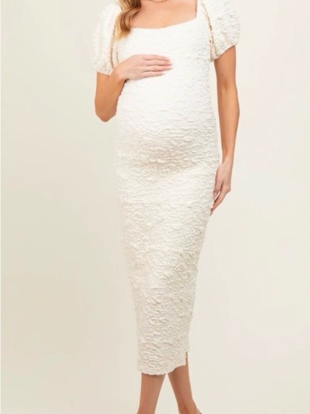 Worth Collective Blakely Textured Ivory Midi Maternity Dress NWT